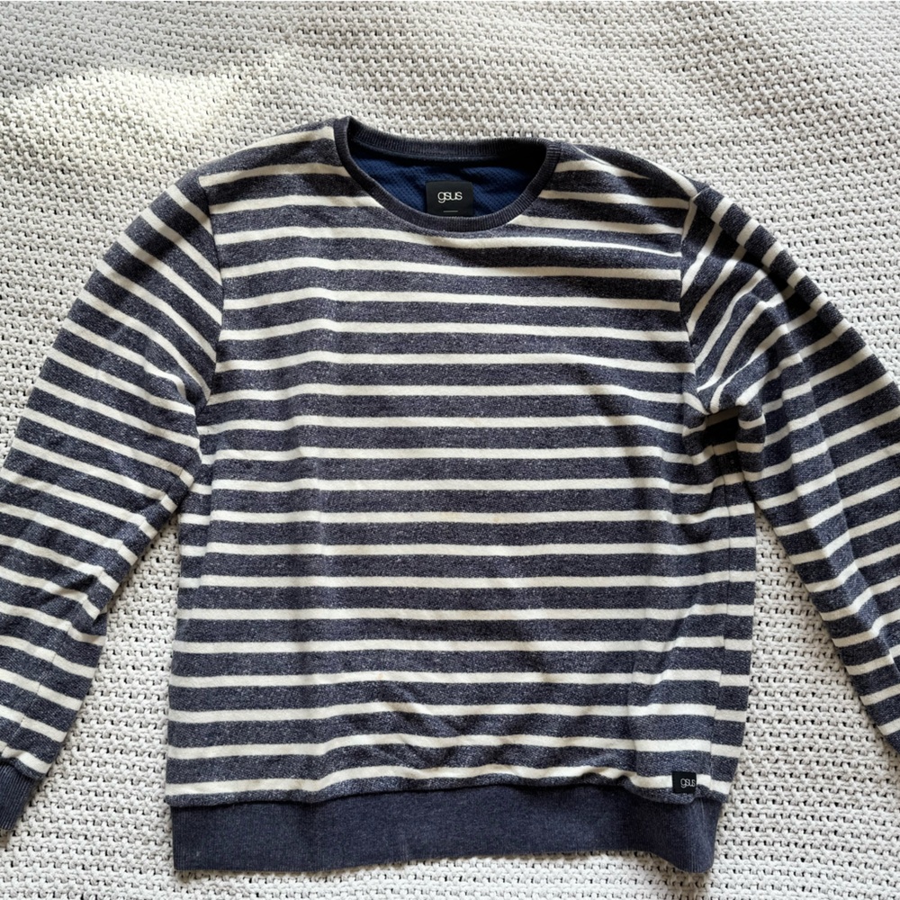 Gsus Navy and White Striped Men's Sweater